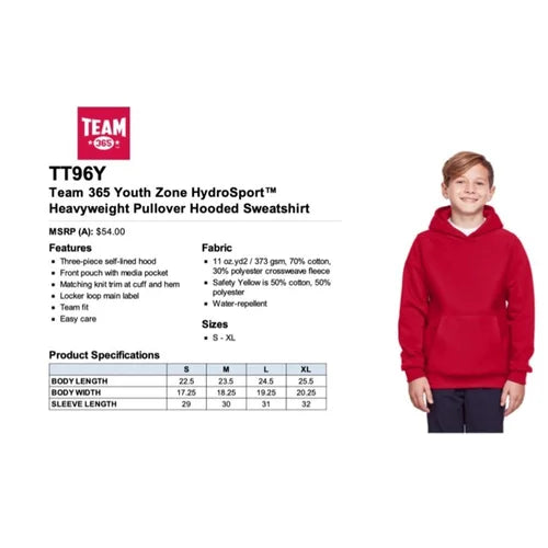Youth - 365 TT96Y - HydroSport Heavyweight Pullover Hooded Sweatshirt