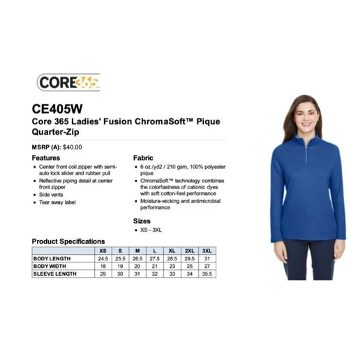 Ladies' - 365 CE405W - Fusion ChromaSoft Pique Quarter-Zip